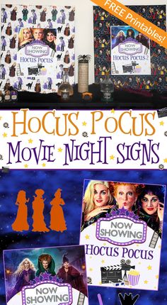 the hocus pocus movie night signs are on display