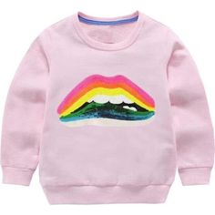 Light pink crew neck sweatshirt with sequin neon rainbow lips! | Lola + The Boys | Rainbow Bite Sweatshirt, (Pink, Size 2Y) | Maisonette collects the best children’s products from around the world (unlike Zulily, Etsy, The Tot, Farfetch Kids, Childrensalon, Crate and Kids, Kohls, Wayfair, Buy Buy Baby, Nordstroms, Mini Boden, J.Crew Factory, or PotteryBarn Kids), creating a curated shopping experience for you. Think of us as your shortcut to fashion for litte ones! Lips Design, Rainbow Lips, Pink Crew Neck, Pink Crewneck Sweatshirt, Neon Rainbow, Pink Crewneck, Boys Top, Pink Sweatshirt, Short Rompers