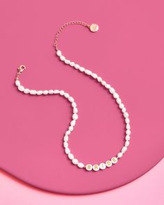 "✨Pearlfect Necklace - beaded bride necklace ✨The night is your oyster. 💖Freshwater pearls 💖14\" chain w/ 2\" extender 💖Lobster clap closure ✨Not feeling the sash or veil, but still want to let the world know your a brid to be? We got you, girl. This delicate necklace is the cutest accessory and also makes for a great gift (looking at you, bridesmaids👀)" White Pearl Bridal Necklace For Bridal Shower, Pearl Necklace With Pearl Charm For Mother's Day, Personalized Pearl Necklace For Wedding, Mother's Day Pearl White Necklace With Pearl Charm, Gold Pearl Necklace With Letter Beads, White Pearl Necklace With Pearl Charm For Mother's Day, Pearl White Beaded Necklace For Anniversary, Pearl Necklace With Letter Beads And Round Beads, White Pearl Necklace For Bridal Shower