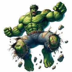 an image of a hulk in the air with his hands out and fists out, as if