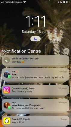 the notifications are being displayed on an iphone's screen, with palm trees in the background