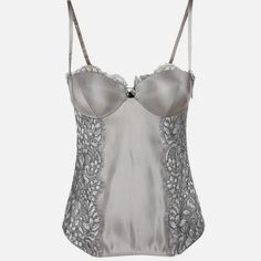 Brand: La Perla; Color: Gray / Black; Pattern: Floral, Solid; Material: 64% Viscose, 28% Polyamide, 8% Polyester; Elegant Bra-friendly Camisole Corset, Nude Skirt, White Lace Bodysuit, Corset Bodysuit, Bodycon Bodysuit, Lace Corset Top, Lace Bustier, Bodysuit Lingerie, Corset Lingerie