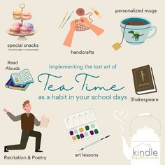 a poster with words and pictures about tea time