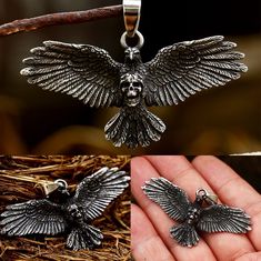 Men's Punk Skull Flying Eagle Pendant Gothic Biker Necklace Stainless Steel 24" | eBay Biker Style Halloween Jewelry Gift, Biker Style Jewelry For Halloween Gift, Biker Jewelry For Halloween Gift, Goddess Of Fortune, Eagle Pendant, Punk Skull, Flying Eagle, Frozen 2, Men's Necklace