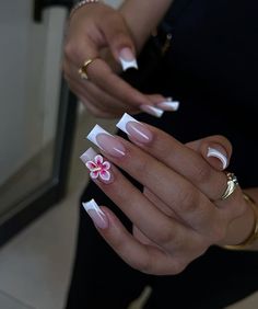 Nail art summer nail inspo 3d nails simple nails french tip nude nails orchid naild hibiscus nails gel x square nails #nailsofinstagram #nailsaddict #summernails #summerstyle French Nail Ideas, Beauty On A Budget, Bow Nails, Beach Nail Designs, Beach Nail, Nagel Tips, Girly Acrylic Nails, French Acrylic Nails, Short Square Acrylic Nails