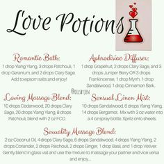 Massage Oils Recipe, Love Potions, Essential Oil Spray