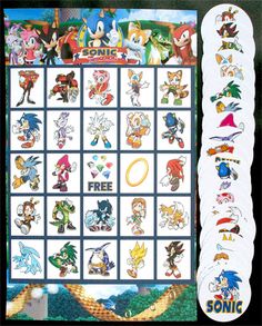 sonic the hedgehog game board with all characters and numbers on it's side