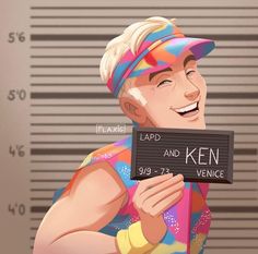 a cartoon character holding a sign that says lapd and ken venice is in front of a jail cell