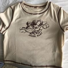 Never Worn Retro Beige Cotton Tops, Angel Shirt, Fall Inspo, Angel Baby, Baby Angel, Shein Tops, Baby Tee, Infant Tees, Womens Tops