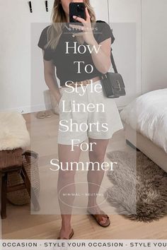 High Waisted Linen Shorts, How To Wear Linen Shorts, Styling Linen Shorts, Tan Linen Shorts Outfit, Cream Linen Shorts Outfit, Linen Shorts Outfits Women, Beige Linen Shorts Outfit, Summer Inspired Outfits, White Linen Shorts Outfit