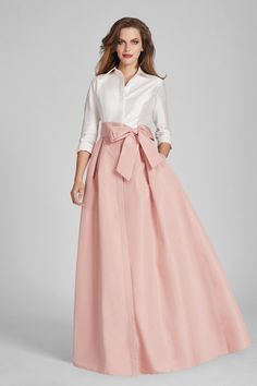 Taffeta Shirt Waist Gown | Teri Jon – Terijon.com Feminine Taffeta Wedding Dress, Feminine Formal Dress With Satin Bow, Formal Feminine Dress With Satin Bow, Formal Satin Mother Of The Bride Dress, Voluminous Skirt Evening Dress For Wedding, Elegant Long-sleeved Taffeta Dress, Elegant Long-sleeve Taffeta Dresses, Elegant Long Sleeve Taffeta Dress, Feminine Satin Gown For Formal Occasions