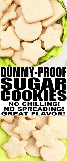 there is a bowl full of sugar cookies on top of lettuce leaves with the words gummy - proof sugar cookies