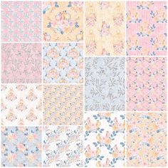 a bunch of different types of wallpapers with flowers and birds on them, all in pastel colors