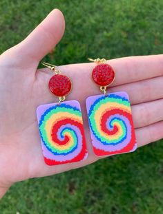 Groovy Tie-dye Earrings | Etsy Wacky Earrings, Rainbow Ideas, Earrings Funky, Clay Jewellery, Sparkly Earrings, Polymer Clay Crafts, May 13, Earrings Etsy, Clay Jewelry