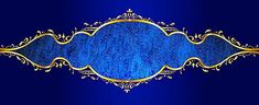 a blue and gold background with an ornate border