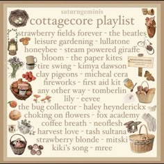 a cross stitch pattern with the words cottage score playlist written in english and french