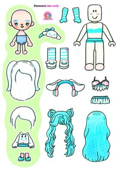 the paper doll is made to look like it has many different hair styles and clothes