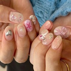 Nail Ribbon, Ribbon Nails, Bold Nails, Short Gel Nails, Cute Gel Nails