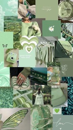 a collage with green and blue colors