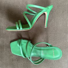 Fabulous Stylish Pair Of High (3 Inch) Heel Sandals In Gorgeous Green Napa Leather - New In Box With Tags- Never Worn. I Purchased Them In Nordstrom- Original Price: $187.60. Size 36.5 (Eu); 6.5 (Usa). The Sandals Were Made By Black Suede Studio In Brazil. The Style Is Cindy. Great For The Summer Season. Please Email Me With Questions. Green Leather Strappy Heels, Green Strappy Leather Heels, Green Leather Heels With Single Toe Strap, Green Strappy Sandals With Heel Strap, Green Sandals With Wrapped Heel And Single Toe Strap, Green Strappy Formal Sandals, Elegant Green Strappy Sandals, Green Sandals With Padded Heel, Green Synthetic Sandals With Square Toe