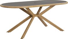 a wooden table with a black top