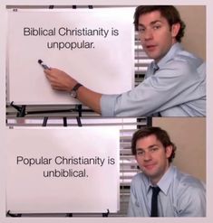 a man holding a sign that says, biblical christianity is unpopular popular christivity is uniblicaal