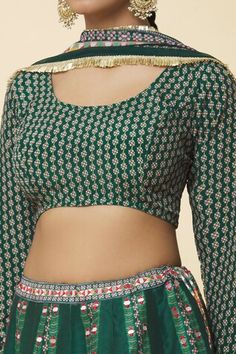 Green, multi colored, attached cancan lehenga with printed patterns and faux mirror embroidery. Comes with floral printed blouse and stole style dupatta. - Aza Fashions Festive Party Lehenga With Printed Motifs, Party Lehenga With Printed Motifs For Navratri, Festive Lehenga With Printed Motifs For Parties, Festival Party Lehenga With Printed Motifs, Party Lehenga With Printed Motifs For Festivals, Multicolor Party Lehenga With Printed Motifs, Party Choli With Printed Motifs For Diwali, Party Choli With Printed Motifs For Festivals, Multicolor Blouse For Festivals And Receptions