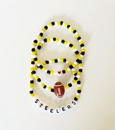 Pittsburgh Steelers Football Team Seed Bead Bracelet - NFL Bracelet Steelers Diy Gifts, Personalized Yellow Bracelets With Round Beads, Football Beaded Bracelets, 49ers Beaded Bracelet, Steelers Earrings, Steelers Bracelet, Football Spirit, Bracelet Stand, Pittsburgh Steelers Football