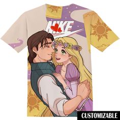 the rap and princess are kissing in front of a t - shirt that says, i love