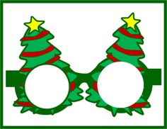 a pair of glasses with christmas trees and stars on the frames in front of them