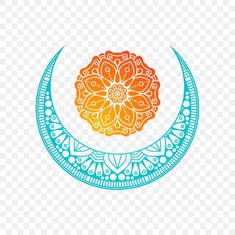 an orange and blue flower in the middle of a crescent logo, hd png