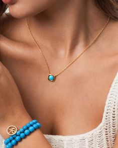 The Harmonious Mind Turquoise Necklace features beautifully crafted American turquoise, a masterpiece of craftsmanship that will elevate your spirituality. This gemstone is known for its deep connection to wisdom and serenity. Set in an elegant 18K gold-plated setting, turquoise promotes peace of mind, enhances communication, and guides you to achieve a harmonious balance in your life. More than just a fashion accessory, this necklace is a beacon of enhanced mindfulness and insight, perfect for Handmade Elegant Turquoise Necklace, Turquoise Cabochon Necklace As Gift, Turquoise Cabochon Necklace For Gifts, Elegant Blue Turquoise Necklace With Cabochon, Elegant Blue Cabochon Turquoise Necklace, Elegant Blue Turquoise Cabochon Necklace, Elegant Blue Turquoise Necklace For Gift, Turquoise Necklaces, Natural Gemstone Necklace