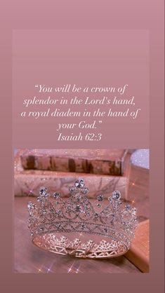 a crown sitting on top of a wooden table next to a bible verse about god