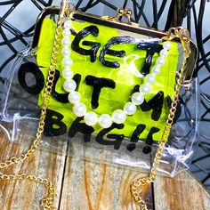 Custom Made Psh B’tk Original Clutch Trendy Green Bags With Clear Strap, Casual Gold Bags For Parties, 50s Bedroom, Fun Purses, Painted Purse, Kate Spade Disney, Kate Spade Clutch, Felt Pouch, Tassel Purse