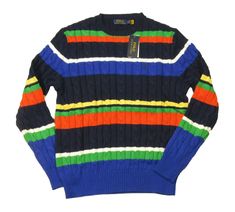 ALL SALES ARE FINAL. NO RETURNS ACCEPTED. POLO RALPH LAUREN MULTICOLOR STRIPED COTTON CABLE KNIT SWEATER CREW-NECK EMBROIDERED BLUE PONY LOGO AT LEFT CHEST LONG SLEEVES RIBBED TRIM 100% COTTON MACHINE WASHABLE IMPORTED RALPH LAUREN MEN’S MEASUREMENTS SIZE XS S M L XL 2XL CHEST 31-34 35-37 38-40 42-45 46-48 49-52 NECK 14 14-14.5 15-15.5 16-16.5 17-17.5 18-18.5 SLEEVE 32-32.5 32-33 34-35 35-36 36-37 37-38 WAIST 26-28 28-30 31-34 35-38 40-42 43-45 **ALL SIZES ARE APPROXIMATE AND MEASURED IN INCHES* Cotton Cable Knit Sweater, Cotton Pullover, Cable Knit Sweater, Polo Ralph Lauren Mens, Knit Cotton, Ralph Lauren Men, Pullover Sweater, Crew Neck Sweater, Cable Knit