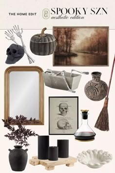 the home edit is featured in this image with black and white accents, including pumpkins,