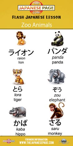 the japanese language lesson for kids with pictures of animals and their names in different languages