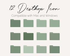 the twelve desktop icons are displayed in different colors and sizes, including grays, greens