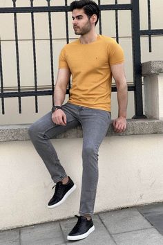 Color: Mustard Pattern: Self-Patterned Pattern: Slim Fit Collar: Crew Neck Material: %62 Polyester , %33 Viscon , %5 Lycra Product Care: Wash inside out at 30 degrees. Wash with Similar Colors. Note: Color differences or glare may occur in images depending on the shooting environment, light and shadows. Mustard Outfit Men, Mustard Outfits, Anatomy Practice, Outwear Coat, Summer 22, Streetwear Men, Tuxedo Suit, Blazer Vest, Streetwear Men Outfits