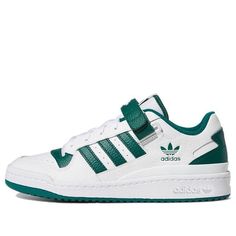 The Adidas Forum Low 'White Collegiate Green' is a stylish, eco-friendly shoe designed to conquer any terrain while keeping you looking great. The upper body is constructed with 25% recycled materials, providing a sustainable option for anyone looking to reduce their carbon footprint. With collegiate green adidas stripes on the outside, distinctive textile lining, and a lace-closure plus reinforcing hook-and-loop strap for security, this shoe offers both comfort and style. The rubber outsole provides stability for a wide range of activities and the stumped adidas logo below the outer ankle serves as a reminder of the quality you can expect from Adidas. (SNKR/Skate/Unisex/Low Top/Non-Slip/Wear-resistant) Adidas Green Sneakers For Outdoor With Logo, Green Adidas Sneakers For Outdoor Activities, Adidas Green Sneakers With Logo For Outdoor, White Adidas Sneakers For Outdoor, Green Adidas Sneakers With Logo For Outdoor, Adidas Logo Outdoor Sneakers In Synthetic Material, Adidas Synthetic Sneakers For Outdoor Activities, Outdoor Adidas Logo Synthetic Sneakers, Adidas Logo Outdoor Synthetic Sneakers