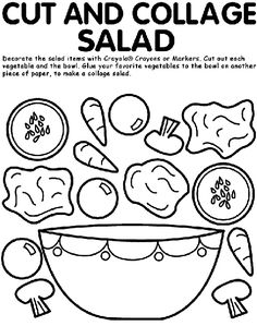 a coloring page for cut and collage salad