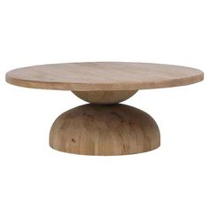 a round wooden table sitting on top of a white background