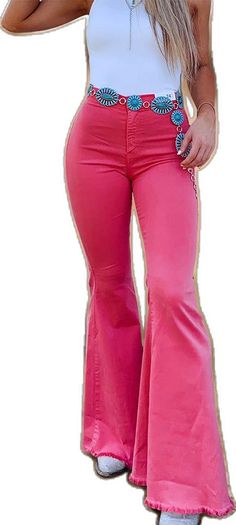 Solid Mid-rise Non-stretch Flare Jeans, Casual Flare Bottoms In Solid Color, Trendy High-waist Flare Jeans, Casual High-waist Flares For Fall, Casual High Waist Flares For Fall, Trendy Wide Leg Flare Jeans For Fall, Non-stretch Flared Hem Bottoms For Fall, Trendy Solid Color Jeans, Trendy Summer Full-length Flares