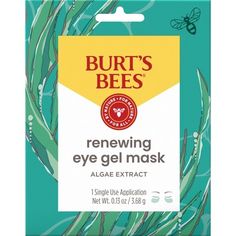 See the world with fresh eyes. Burts Bees Renewing Eye Gel Mask visibly smooths skin to reveal youthful eyes with the featured ingredient, Algae Extract. from the number one dermatologist recommended natural skin care brand*, this naturally derived hydrogel under eye mask comfortably contours to your face and is packed with superstar ingredients including Algae Extract and Vitamin E that penetrates deep into the skin to nourish and deliver hydration. The powerful antioxidant properties of Algae Eye Gel Mask, Gel Face Mask, Face Mask Brands, Natural Skincare Brands, Under Eye Mask, Gel Mask, Burt's Bees, Dermatologist Recommended, Eye Gel