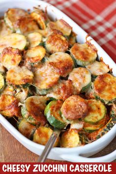 this cheesy zucchini casserole is ready to be eaten