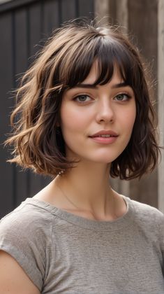 Beachy Bob With Bangs, Chin Length Wavy Bob With Bangs, Shoulder Length Wavy Bob With Bangs, Medium Choppy Bob With Bangs, One Length Bob With Bangs, Baby Bangs Bob, Baby Bangs Short Hair, Chin Length Hair With Bangs, Chin Length Bob With Bangs