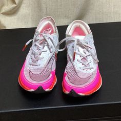 Nike Zoom X Vaporfly Running Shoe Barely Worn White With Bright Pink And Coral Trim Size 5 Nike Zoom X Vaporfly, Nike White, Shoes Nike, Nike Zoom, Running Shoe, White Nikes, Bright Pink, Dream Life, Nike Shoes