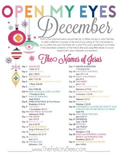 an open - eyed poster with the names of jesus and other things to do for christmas