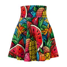 Add a splash of tropical delight to your wardrobe with our 'Fruity Fiesta' All-Over-Print Skirt by Amor4Life. This skirt is not just an apparel; it's a burst of summer vibes, adorned with a playful and artistic arrangement of colorful watermelons and pineapples in various shapes and sizes. Crafted for those who savor the sweetness of life and embrace the joy of self-expression, our 'Fruity Fiesta' Skirt is the perfect addition to your collection. The all-over-print design ensures that every inch of this skirt is a canvas of tropical delight, creating a visual feast that brings the essence of summer wherever you go. Let your style bloom with the freshness of tropical fruits in the 'Fruity Fiesta' Skirt. Elevate your wardrobe with Amor4Life's signature blend of comfort and artistic expressio Watermelon Skirt, Skirt Model, Womens Skirts, Tropical Fruits, Print Skirt, All Over, Printed Skirts, Summer Vibes, Casual Looks