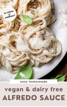 vegan and dairy free alfredo sauce on a white plate